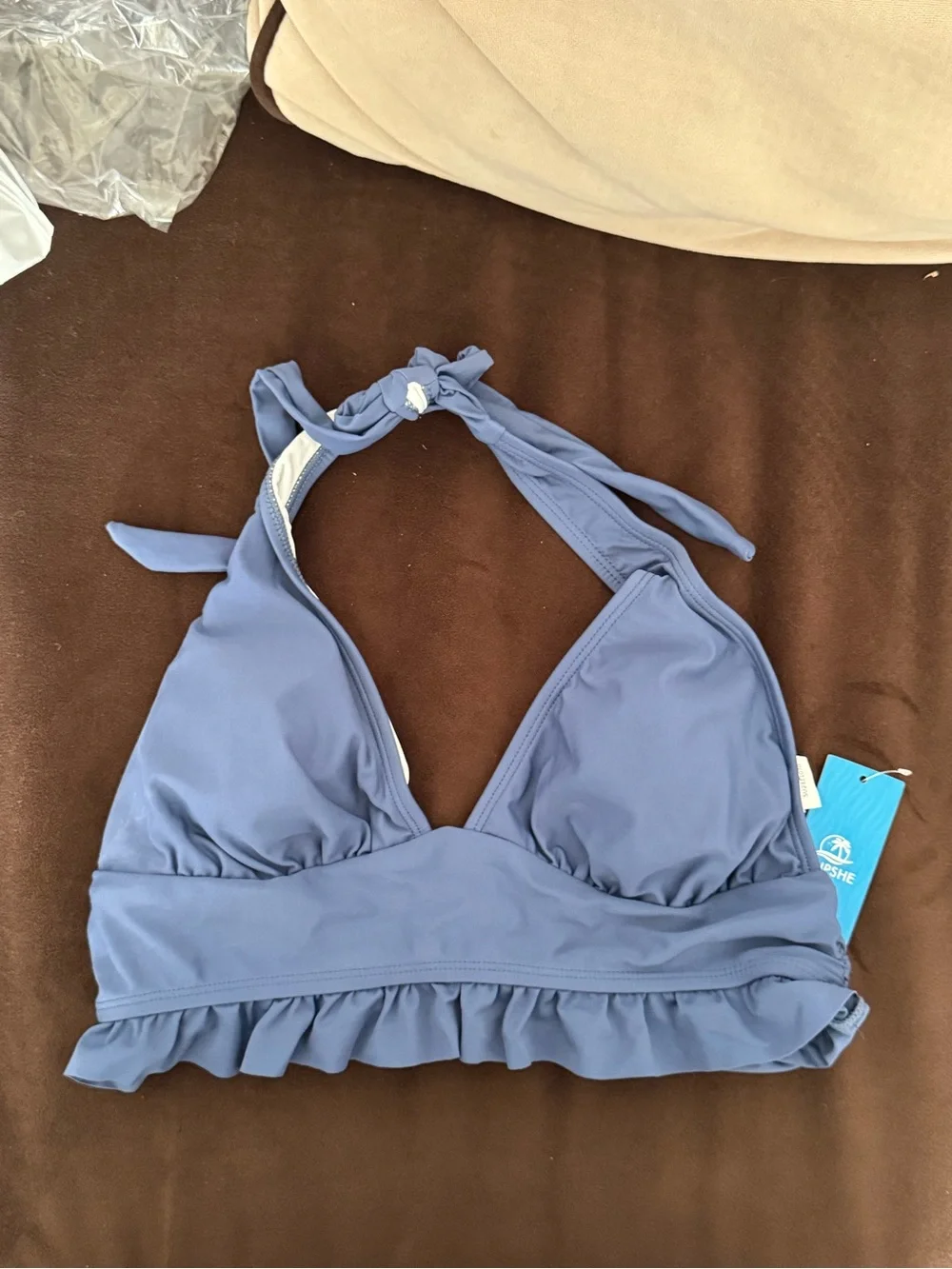 NWT CUPSHE Blue V-Neck Tankini Top & High-Waisted Bottoms Set Size Medium